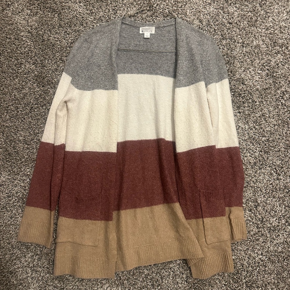 Market & Spruce Colorblock Cardigan - Gray, Cream, Brown, Tan